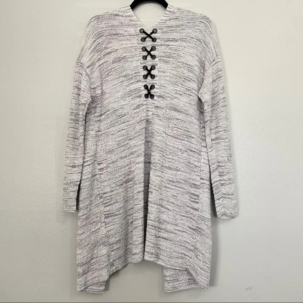 NIC+ZOE Lace It Back Gray Cotton Cardigan Medium
